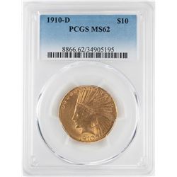 1910-D $10 Indian Head Eagle Gold Coin PCGS MS62