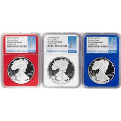Set of 2019-W $1 Proof American Silver Eagle Coins NGC PF70 Ultra Cameo Red White Blue