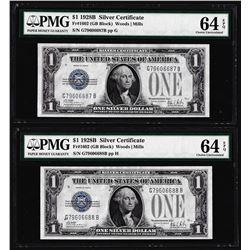 (2) Consecutive 1928B $1 Silver Certificate Notes Fr.1602 PMG Choice Uncirculated 64EPQ