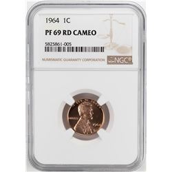 1964 Proof Lincoln Memorial Cent Coin NGC PF69RD Cameo