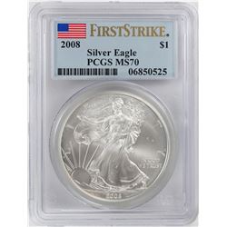 2008 $1 American Silver Eagle Coin PCGS MS70 First Strike