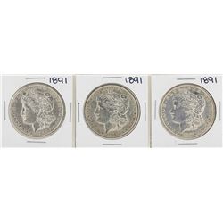 Lot of (3) 1891 $1 Morgan Silver Dollar Coins