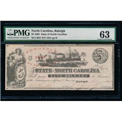 1862 $5 Raleigh NC Obsolete Note PMG 63