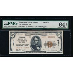 1929 $5 Woodbine NJ National Bank Note PMG 64EPQ