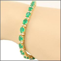 Plated 18KT Yellow Gold 8.25ctw Green Agate and Diamond Bracelet