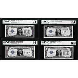 (4) Consecutive 1928B $1 Silver Certificate Notes Fr.1602 PMG Choice Uncirculated 64EPQ