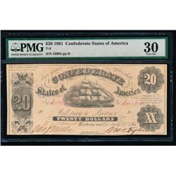 1861 $20 Confederate States of America Note PMG 30