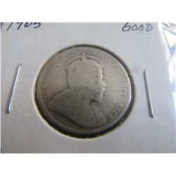 1905 GOOD CANADA KING EDWARD SILVER QUARTER