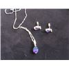 Image 2 : NECKLACE WITH AMETHYST STYLE PENDANT & MATCHING EARRINGS (10 KT)