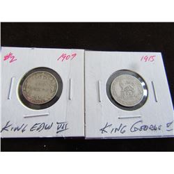 1907 & 1915 OLD KING EDWARD & KING GEORGE V SIX PENCE SILVERS