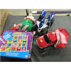 BOX WITH 50 PIECE PUZZLE, SHELVES, TOYS, STUFFED TOYS, ETC