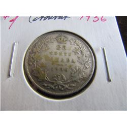 1936 CANADA KING GEORGE V SILVER QUARTER