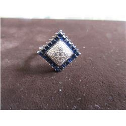 ART DECO INSPIRED SAPPHIRE BLUE & WHITE ZIRCON RING (SIZE 10)