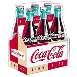 1963 Coca-cola embossed tin 6 pack sign