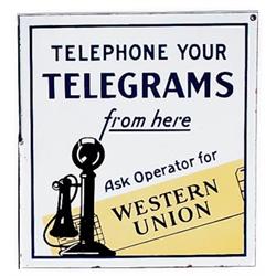 30’s porc. W.U. telephone flange sign