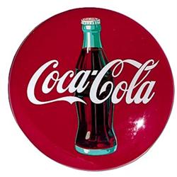 1954 Coca-cola tin button sign, mint