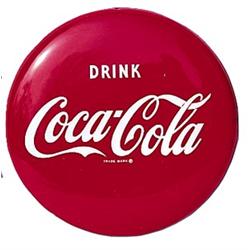 1952 12” Coca-cola mint button tin sign