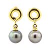 Image 1 : 0.08 ctw Diamond and Black Tahitian Pearl Earrings - 18KT Yellow Gold