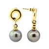 Image 2 : 0.08 ctw Diamond and Black Tahitian Pearl Earrings - 18KT Yellow Gold