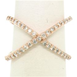 14k Rose Gold 0.50 ctw 45 Round Brilliant Diamond Simple X Ex Cross Band Ring