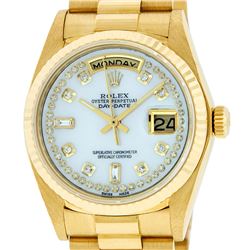 Rolex Mens 18K Yellow Gold Mother Of Pearl Diamond Quickset President Wristwatch