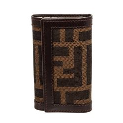 Fendi Brown Zucca Canvas Leather 6 Key Holder