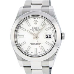 Rolex Mens Stainless Steel White Index 41MM Datejust 2 Wristwatch