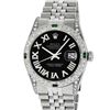 Image 1 : Rolex Mens Stainless Steel Black Roman Diamond & Emerald Datejust Wristwatch Wit