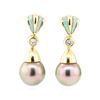 Image 1 : 0.16 ctw Diamond and Pearl Earrings - 14KT Yellow Gold