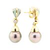 Image 2 : 0.16 ctw Diamond and Pearl Earrings - 14KT Yellow Gold