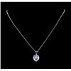 Image 2 : 3.88 ctw Tanzanite and Diamond Pendant With Chain - 14KT Yellow Gold