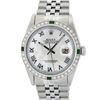 Image 2 : Rolex Mens Stainless Steel Silver MOP Roman 36MM Diamond & Emerald Datejust Wris
