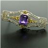 Image 2 : 14k White & Green Gold 3.00 ctw Emerald Cut Amethyst Filigree Brooch Pin