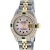 Image 2 : Rolex Ladies 2 Tone 14K Pink MOP Sapphire & Emerald Datejust Wriswatch