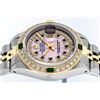 Image 4 : Rolex Ladies 2 Tone 14K Pink MOP Sapphire & Emerald Datejust Wriswatch