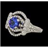 Image 1 : 1.32 ctw Tanzanite and Diamond Ring - 18KT White Gold