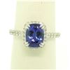 Image 2 : 14k White Gold 3.03 ctw Diamond and Cushion Cut Tanzanite Quality Modern Ring