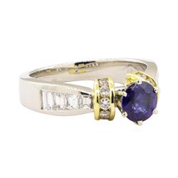 1.65 ctw Blue Sapphire And Diamond Ring - Platinum and 18KT Yellow Gold