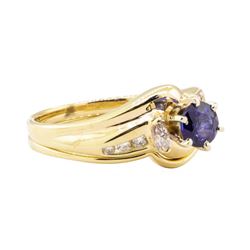 0.93 ctw Blue Sapphire and Diamond Ring Set - 14KT Yellow Gold