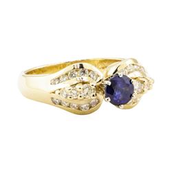 1.05 ctw Blue Sapphire And Diamond Ring - 14KT Yellow Gold