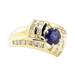 1.77 ctw Blue Sapphire And Diamond Ring - 14KT Yellow Gold