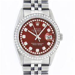 Rolex Mens Stainless Steel Red String Diamond 36MM Datejust Wristwatch With Role