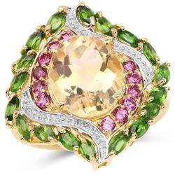 14K Yellow Gold Plated 6.11 Carat Genuine Citrine, Rhodolite & Chrome Diopside .925 Sterling Silver 