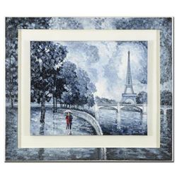 Alexander Antanenka, "Rainy Day by the Eiffel Tower" Framed Original Oil Painting on Canvas (43" x 3