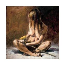 Fabian Perez, "Sunflower" Hand Textured Limited Edition Giclee on Board. Hand Signed and Numbered AP