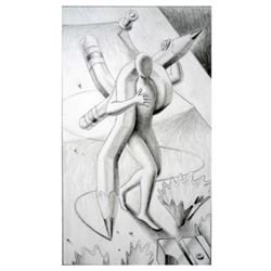 Mark Kostabi "Sharpen Your Wit" Hand Signed Original Artwork with COA.