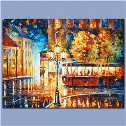 Leonid Afremov (1955-2019) "Night Trolley" Limited Edition Giclee on Canvas, Numbered and Signed. Th