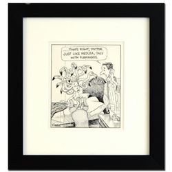 Bizarro! "Flamingo Medusa" is a Framed Original Pen & Ink Drawing, by Dan Piraro, Hand Signed by the