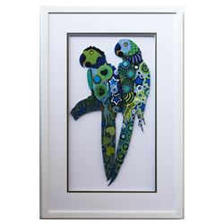 Patricia Govezensky- Original Painting on Laser Cut Steel "Two Parrots XIII"