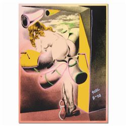 Ringo, "Figure Out the Window" One-of-a-Kind Hand-Pulled Silkscreen and Mixed Media Painting on Canv